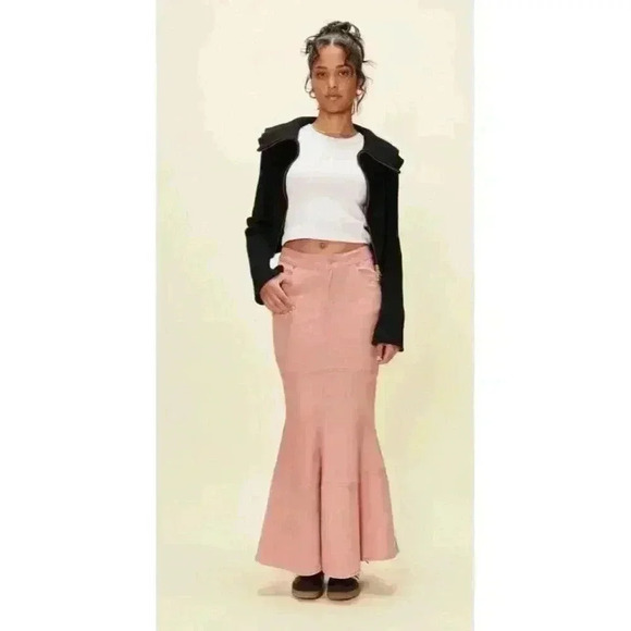 New Women Pale Pink House Of Sunny Denim Tulip Skirt Size 2 - Picture 1 of 16